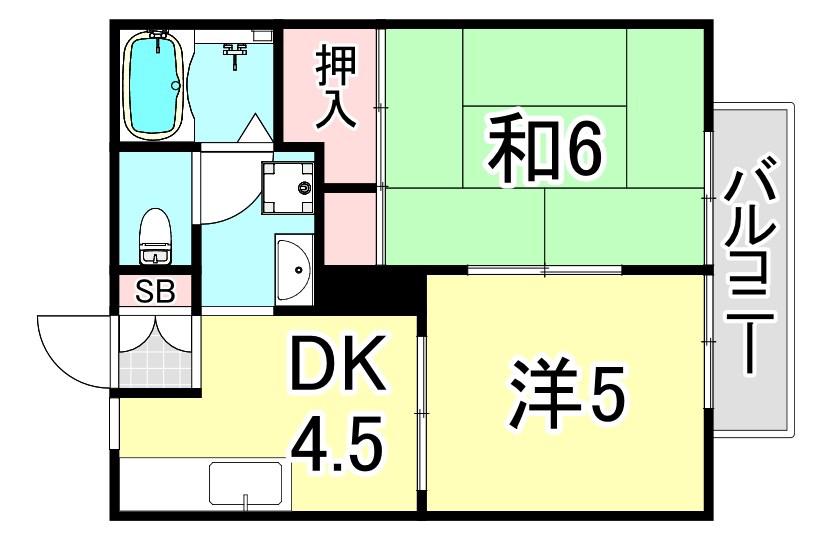 夙川イングス(2DK/1階)の間取り写真