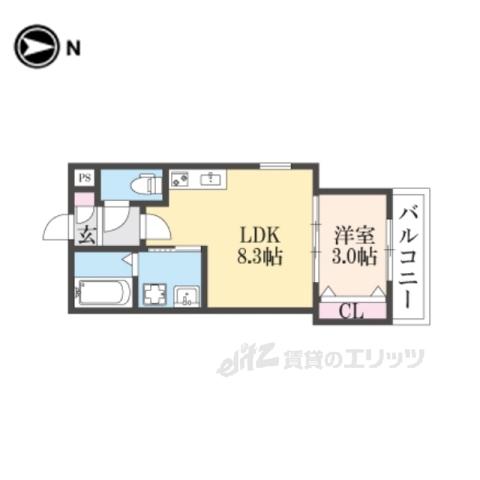ルシェリア山科(1LDK/1階)の間取り写真