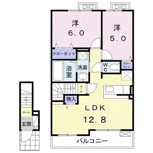 メゾンソレイユIII(2LDK/2階)の間取り写真