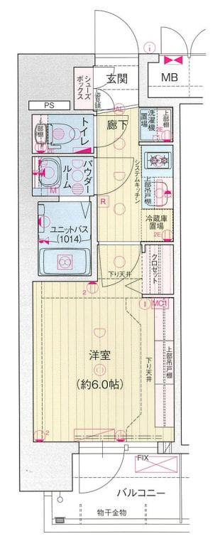 プレサンス桜川グロワール(1K/2階)の間取り写真