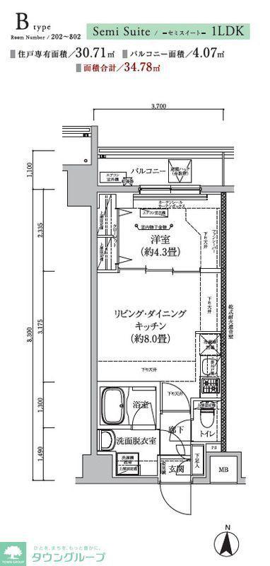 アイルグランデ東京亀有(1LDK/8階)の間取り写真