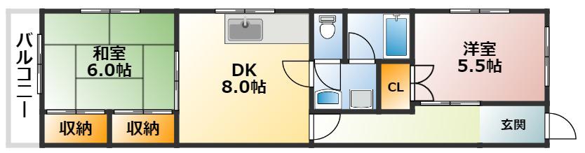アーバン本多聞(2DK/2階)の間取り写真