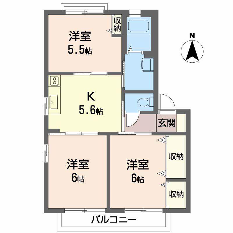 シャーメゾン大原 B棟(3K/2階)の間取り写真