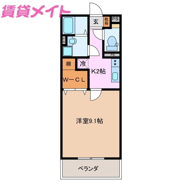 プチフォレスト能褒野(1K/3階)の間取り写真
