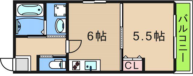 ツイン20(1DK/2階)の間取り写真