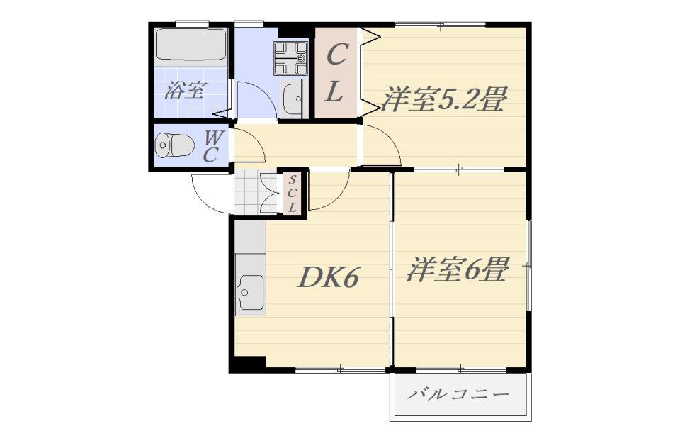 スカイヒルズ綾(2DK/2階)の間取り写真