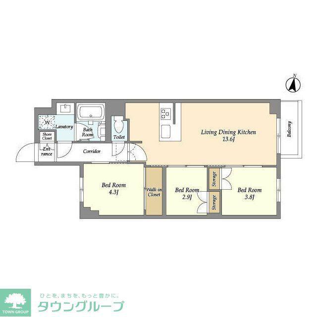 アジールコート練馬中村橋(3LDK/4階)の間取り写真