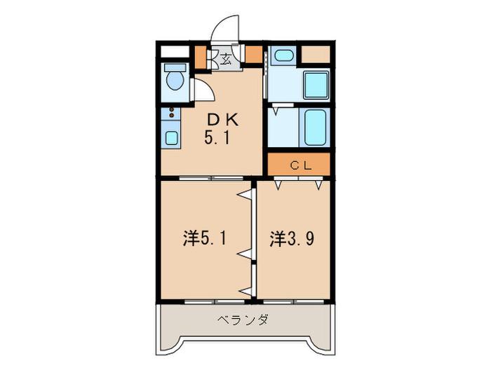 フィーナス熊本(2DK/3階)の間取り写真