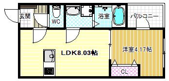 フェリーチェ藤井寺(1LDK/3階)の間取り写真