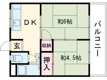 園田ハイムB棟(2DK/2階)の間取り写真