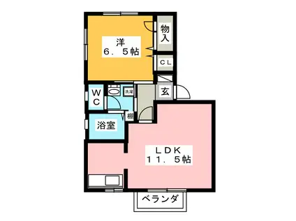 カーサ・F(1LDK/1階)の間取り写真