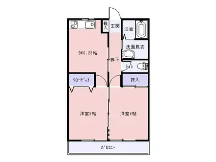 スイートライフ20(2DK/2階)の間取り写真