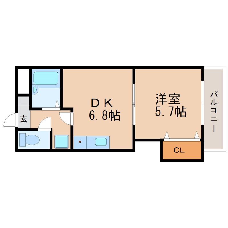 太陽ハイツ冨波(1DK/2階)の間取り写真