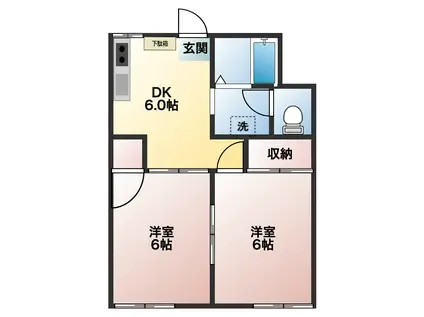 ハイム笹井A(2DK/2階)の間取り写真