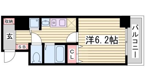 スワンズ神戸三宮イースト(1K/3階)の間取り写真