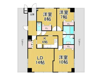 グランドメゾン苦楽園(3LDK/6階)の間取り写真