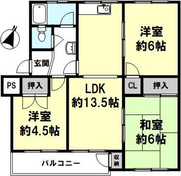 神陵台東46号棟(4DK/4階)の間取り写真