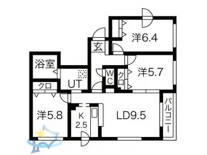 ライズ伏見(3LDK/3階)の間取り写真