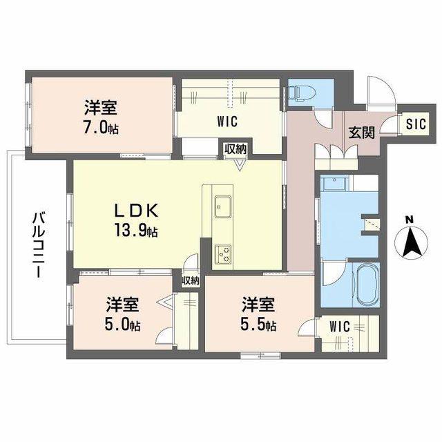 フレシア天王寺 南棟(3LDK/2階)の間取り写真