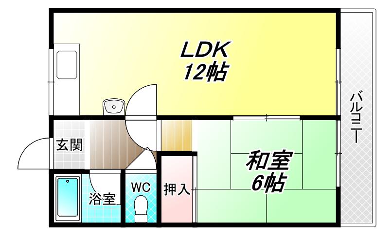 河澄ハイツ(1LDK/1階)の間取り写真