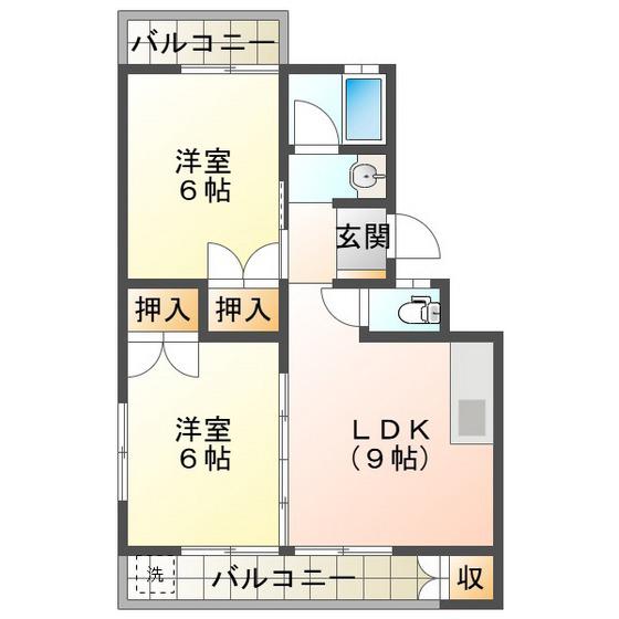 スカイハイツ若松(2LDK/2階)の間取り写真