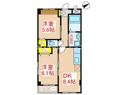 ミレネール(2DK/1階)の間取り写真