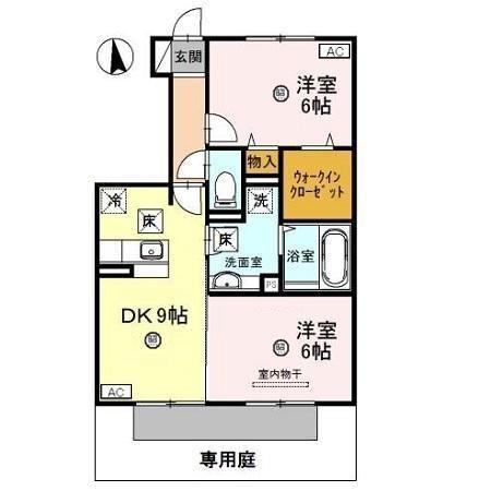 D-ROOMシルクマムB(2DK/1階)の間取り写真