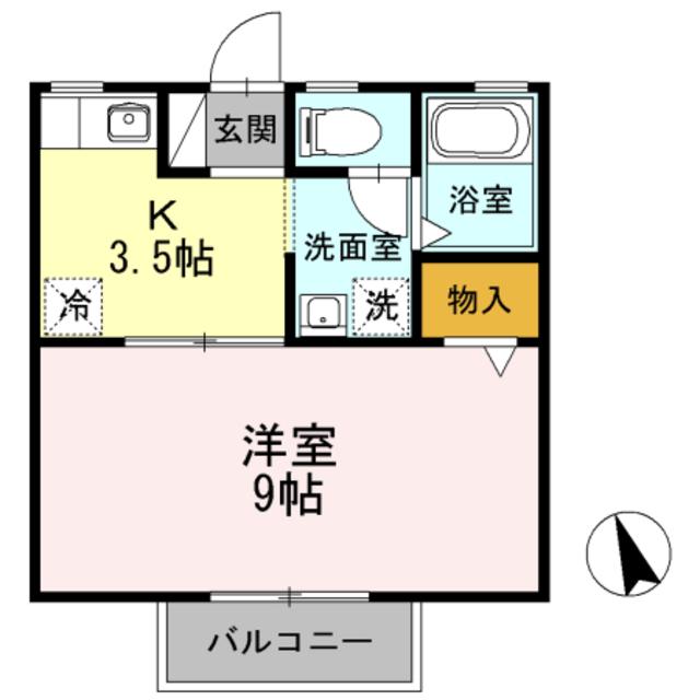 セジュール西添A(1K/2階)の間取り写真