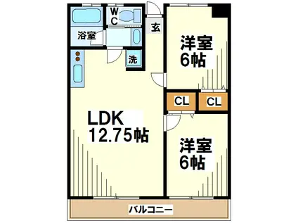 サンハイツ国領(2LDK/1階)の間取り写真
