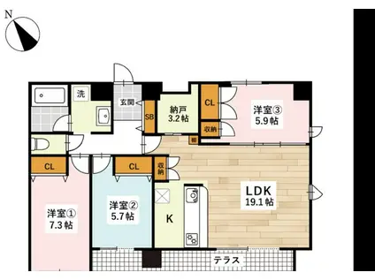 熊本市中央区水前寺5丁目(3LDK/2階)の間取り写真