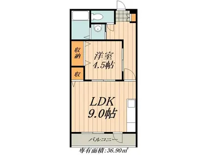 貝沼ビル(1LDK/4階)の間取り写真