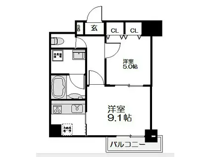 ライオンズマンション祇園(1LDK/5階)の間取り写真