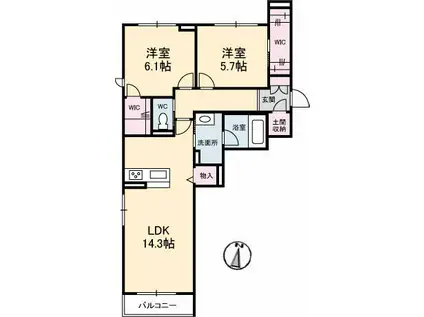セレーノ庭瀬(2LDK/3階)の間取り写真