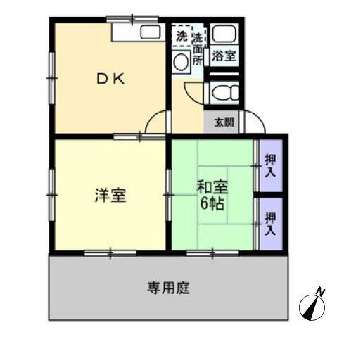 ソルトフィールドN・M D棟(2DK/1階)の間取り写真