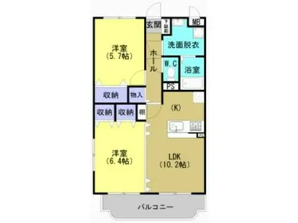 プリムヴェールC棟(2LDK/2階)の間取り写真