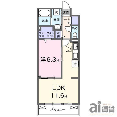 ヒカルサ西所沢(1LDK/2階)の間取り写真