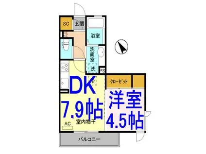 グランポワール(1DK/2階)の間取り写真