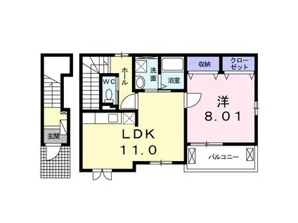 フランドール A棟(1LDK/2階)の間取り写真