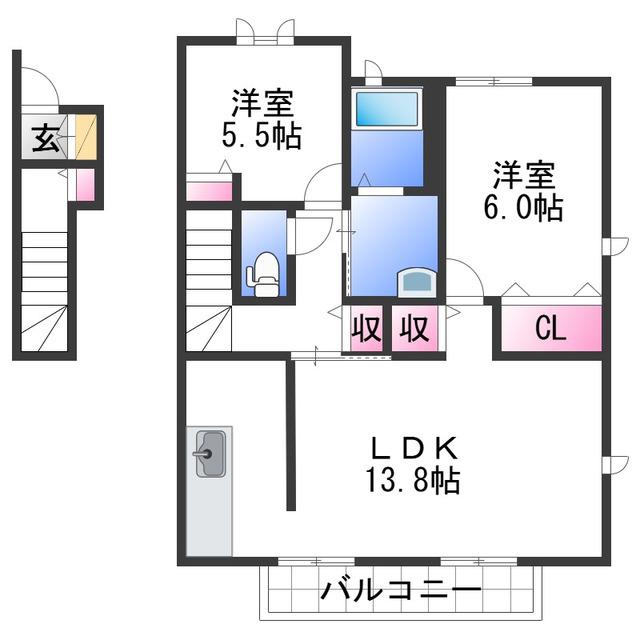 アベニール(2LDK/2階)の間取り写真