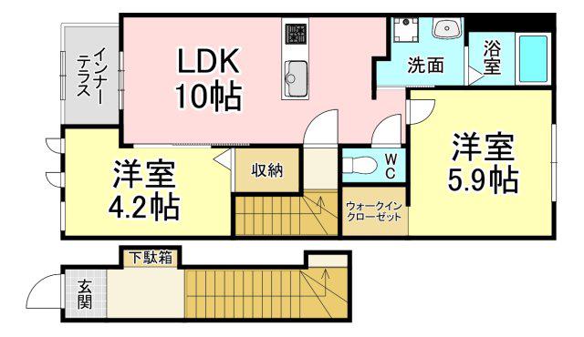 ポートボヌール(2LDK/2階)の間取り写真
