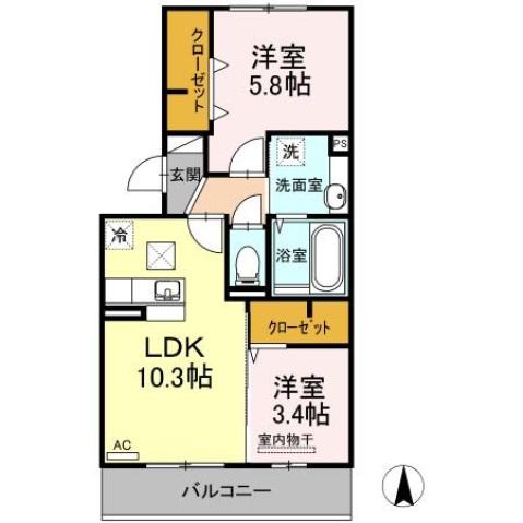 メルベーユII(2LDK/1階)の間取り写真