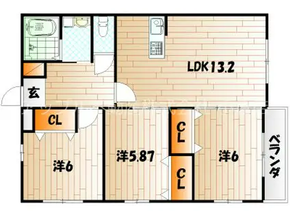 ブランボヌール小倉(3LDK/2階)の間取り写真