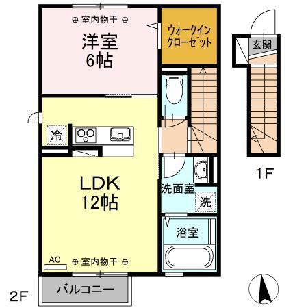 アヴァンス柳原 C(1LDK/2階)の間取り写真
