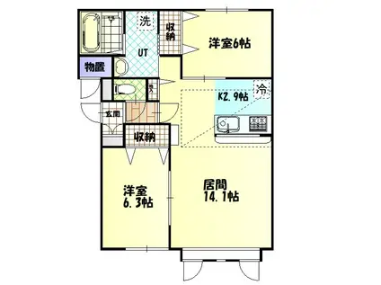 ソリーソ(2LDK/2階)の間取り写真