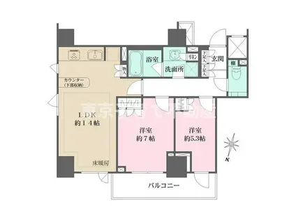 パークハウス平河町(2LDK/2階)の間取り写真