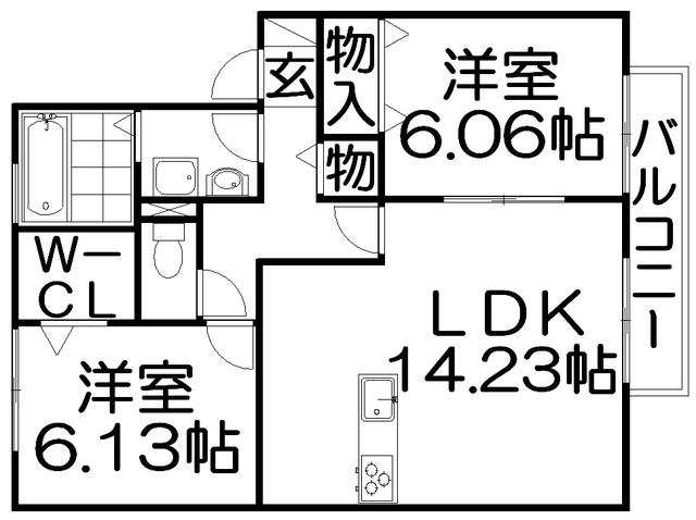 ルミエール東中振C棟(2LDK/1階)の間取り写真
