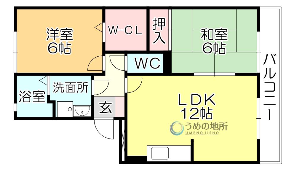 ペイサージュ上津(2LDK/3階)の間取り写真