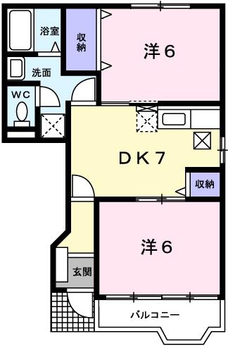 グレイスフルフィールドII(2DK/1階)の間取り写真