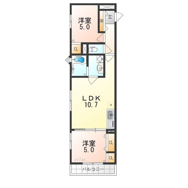クリエオーレ菊水町(2LDK/3階)の間取り写真