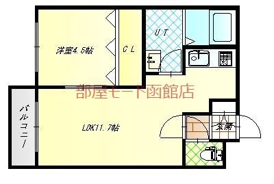 ユニBOX.4(1LDK/4階)の間取り写真
